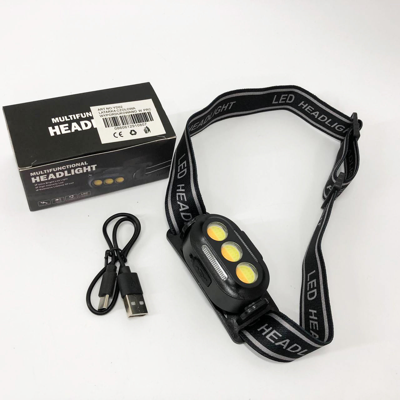 Фонарик налобный YD02-COB (White+red+blue), Налобные фонари для активных людей, фонарь для туризма