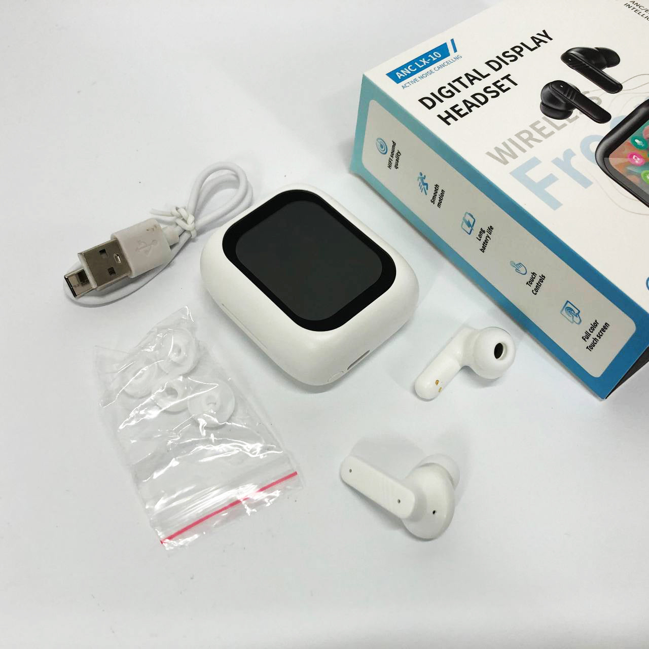 Наушники беспроводные LX-10 TWS Earbuds с LED дисплеем, Блютуз гарнитуры, Вакуумные наушники. Цвет: белый
