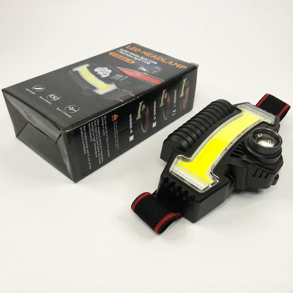 Налобный фонарик Bailong BL-W685-LTS+COB+RGB, 5 режимов, водостойкий, ударостойкий, USB кабель Type-c