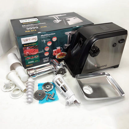 Мясорубка Rainberg RB-672 3000W электрическая с реверсом и соковыжималкой, мясорубка электрическая металл