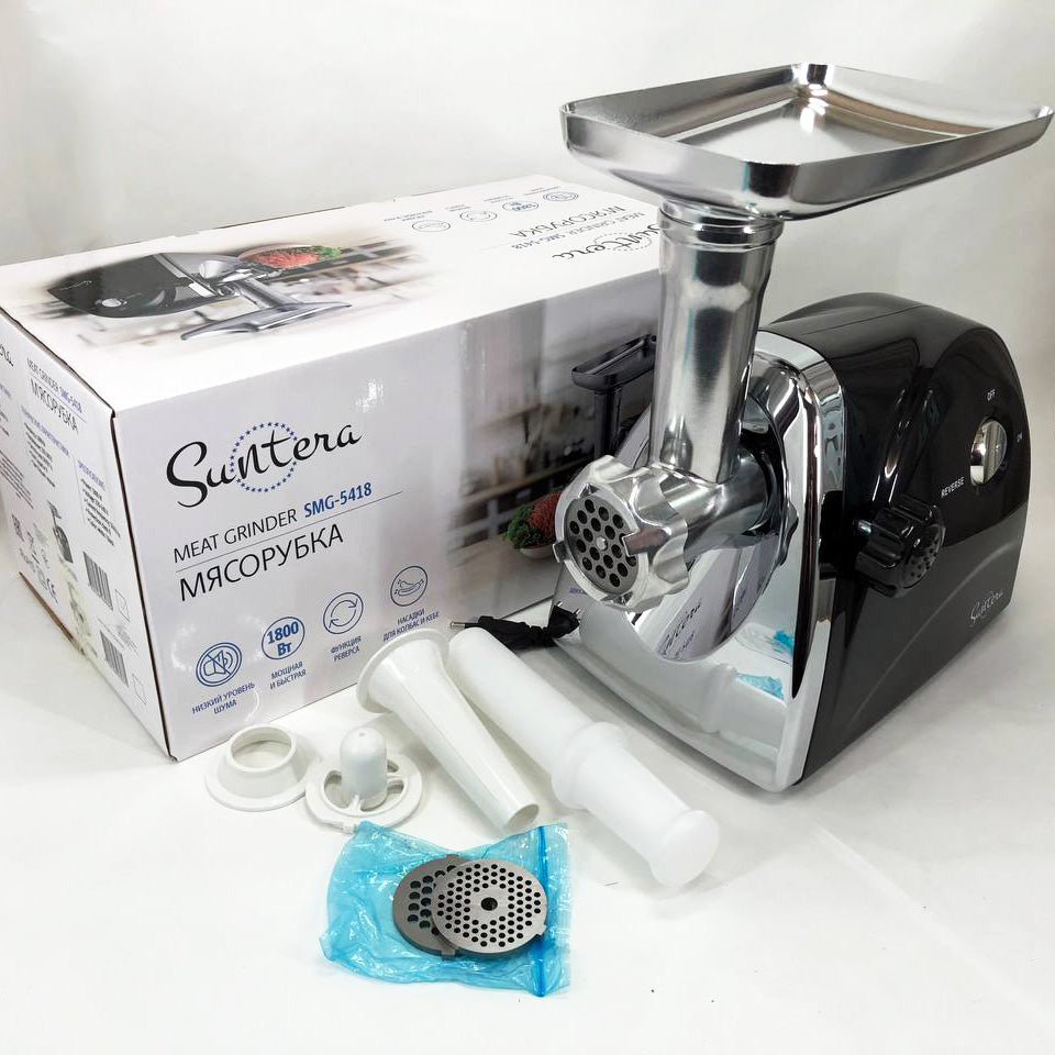 Мясорубка Suntera SMG-5418B 1800 Вт, электромясорубка для шинковки, мясорубка электрическая металл
