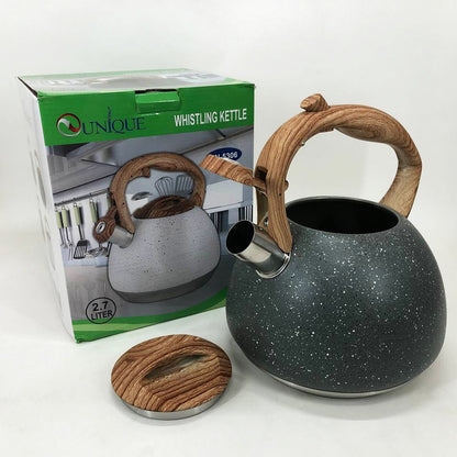 Чайник Unique со свистком UN-5306 2,7л мрамор, для газовых плит, чайник нержавейка. Цвет: темно-серый