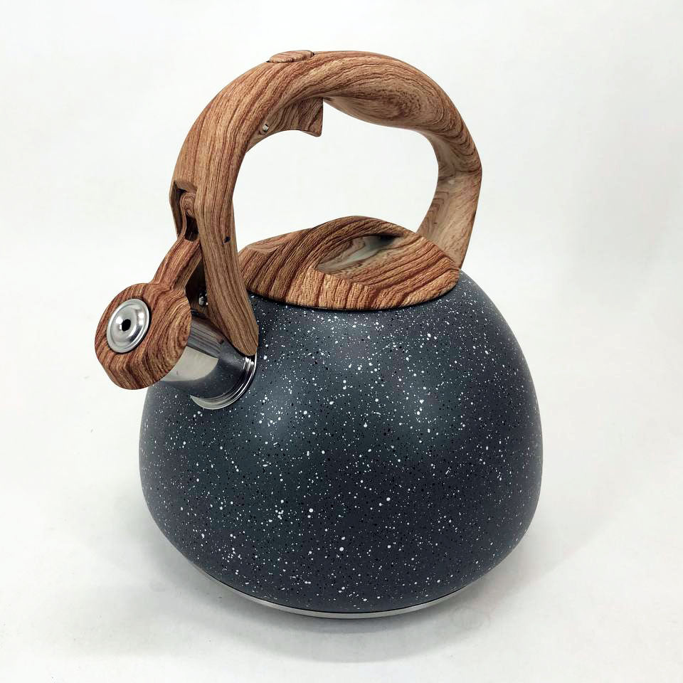 Чайник Unique со свистком UN-5306 2,7л мрамор, для газовых плит, чайник нержавейка. Цвет: темно-серый