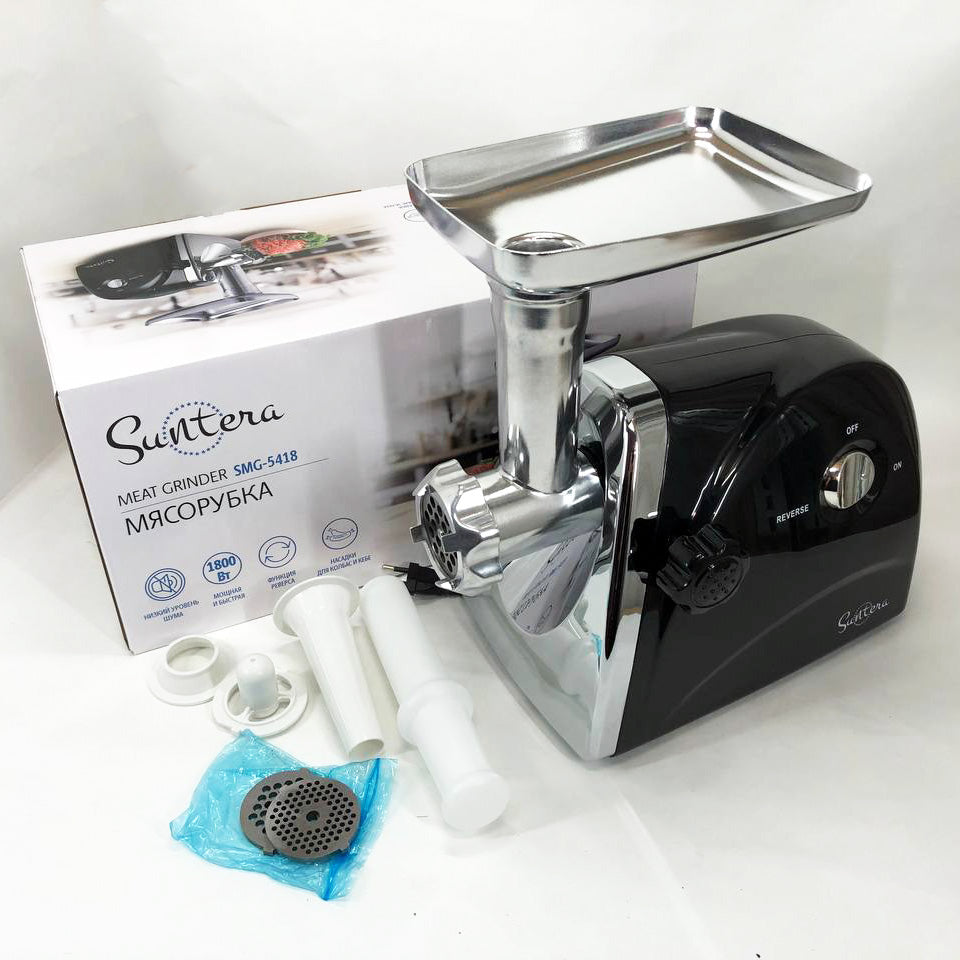 Мясорубка Suntera SMG-5418B 1800 Вт, электромясорубка для шинковки, мясорубка электрическая металл