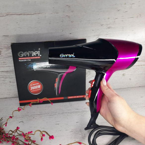 Фен GEMEI GM-1766 2.6кВт АС, женский фен для волос, электрофен для волос. Цвет: фиолетовый