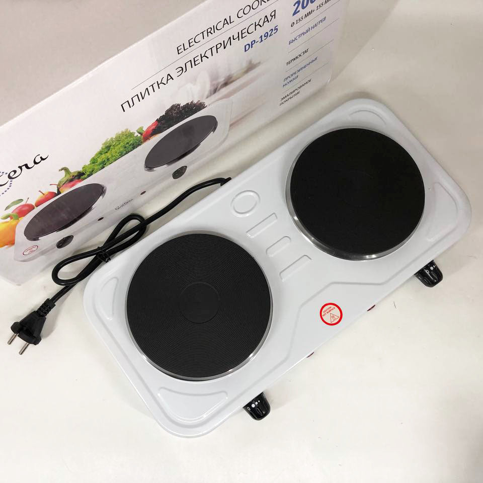 Плита электрическая Suntera DP-1925 2000 Вт, электроплита двухконфорочная настольная. Цвет: белый