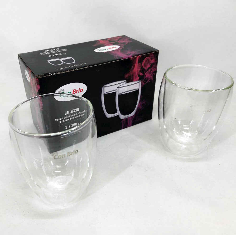 Набір склянок із подвійним дном Con Brio CB-8330-2 300 мл 2 шт, прозорі чашки із подвійними стінками
