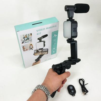 Набор блогера 4в1, тренога для телефона с микрофоном и вспышкой Штатив трипод для селфи и видео
