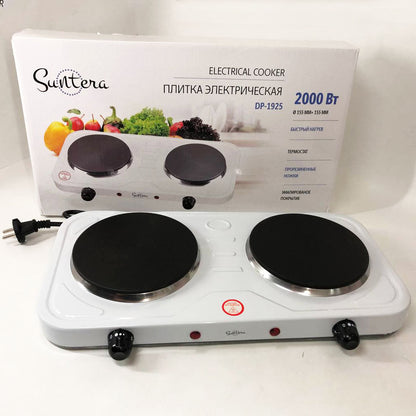 Плита электрическая Suntera DP-1925 2000 Вт, электроплита двухконфорочная настольная. Цвет: белый