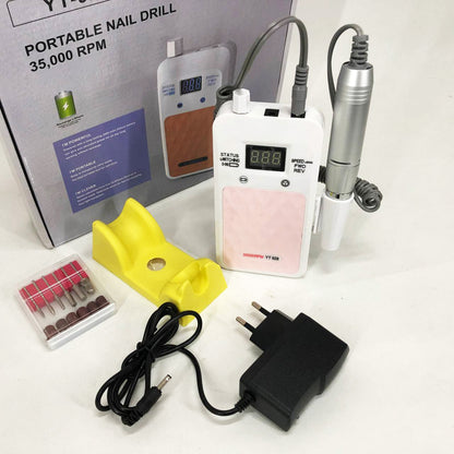 Портативный Фрезер для ногтей Nail Drill YT-928 аккумуляторный с индикатором заряда на 35 000 оборотов. Цвет: белый