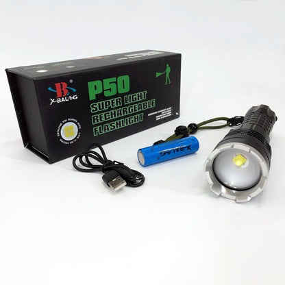 Фонарь аккумуляторный X-Balog BL-A72-P50, ручной фонарик, водонепроницаемый фонарь, мощный аккумуляторный