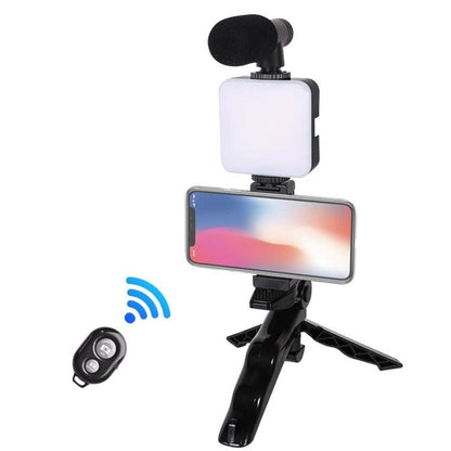 Набор блогера 4в1, тренога для телефона с микрофоном и вспышкой Штатив трипод для селфи и видео