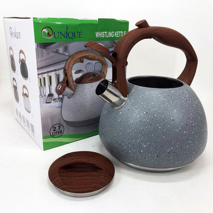 Чайник Unique со свистком UN-5306 2,7л мрамор, чайник для газовой плитки, чайник на плиту. Цвет: серый