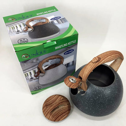 Чайник Unique со свистком UN-5306 2,7л мрамор, для газовых плит, чайник нержавейка. Цвет: темно-серый