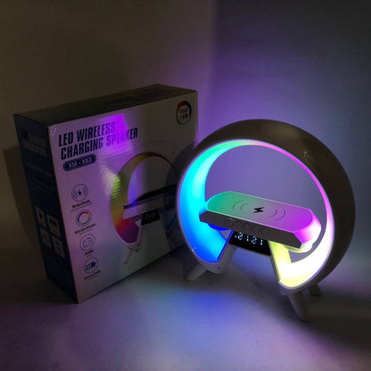 LED Лампа ночник с беспроводной зарядкой и Bluetooth динамиком G-Lite XM-X63, Часы хамелеон с будильник