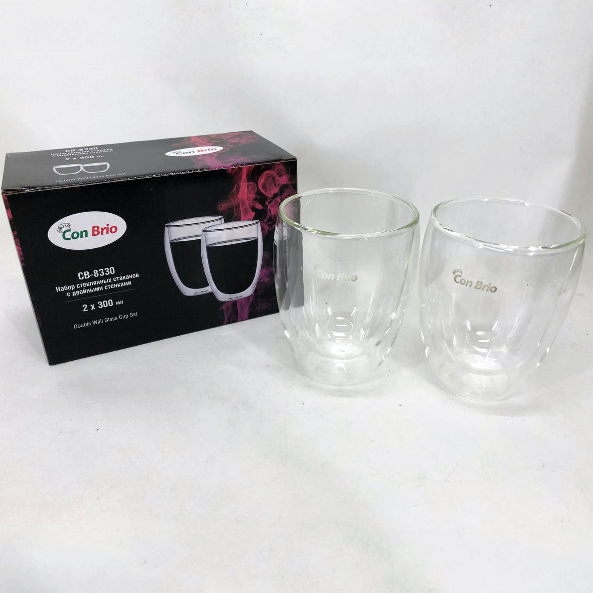 Набір склянок із подвійним дном Con Brio CB-8330-2 300 мл 2 шт, прозорі чашки із подвійними стінками
