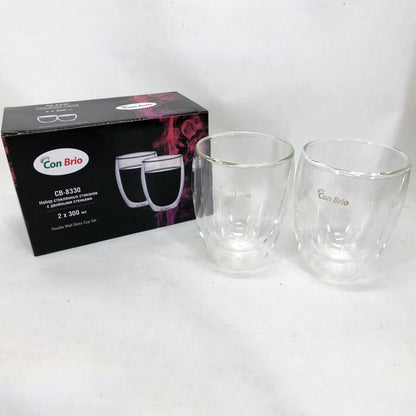 Набір склянок із подвійним дном Con Brio CB-8330-2 300 мл 2 шт, прозорі чашки із подвійними стінками