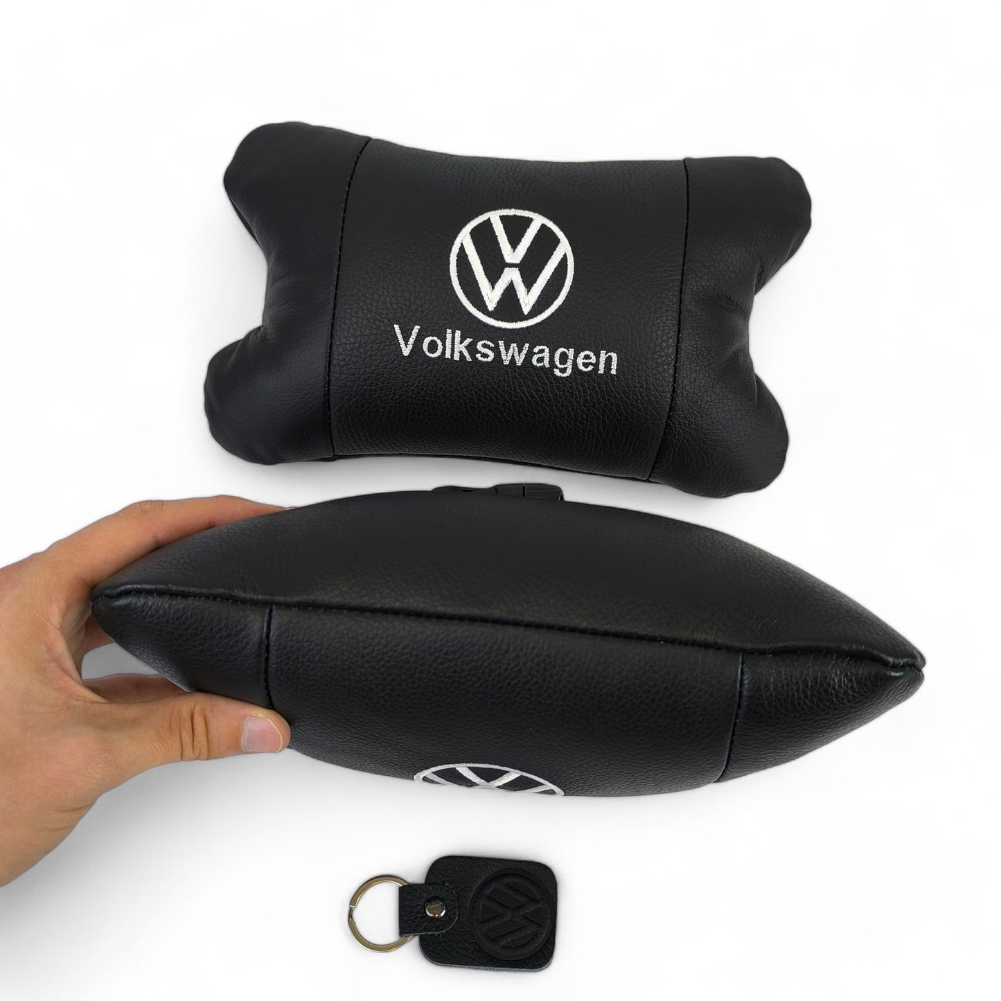 Набор подушек 2шт в авто Volkswagen из натуральной кожи, на подголовник в машину, Автомобильная подушка