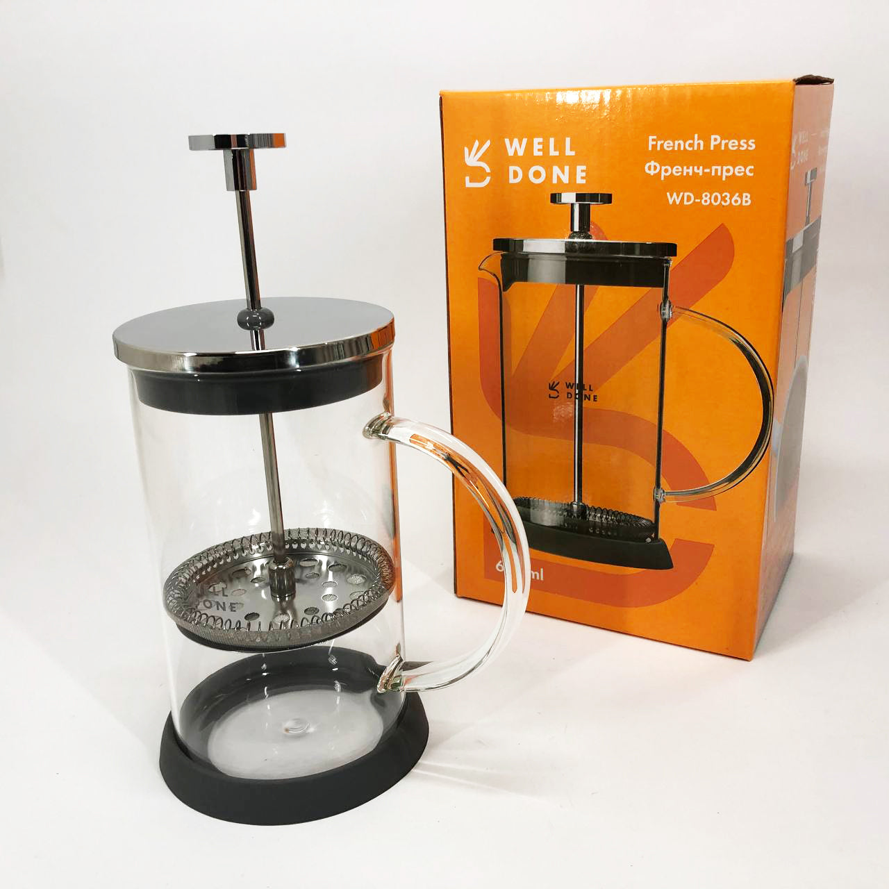 Френч-пресс Well Done WD-8036B из термостойкого стекла 600 мл, Чайник для заваривания трав прозрачный