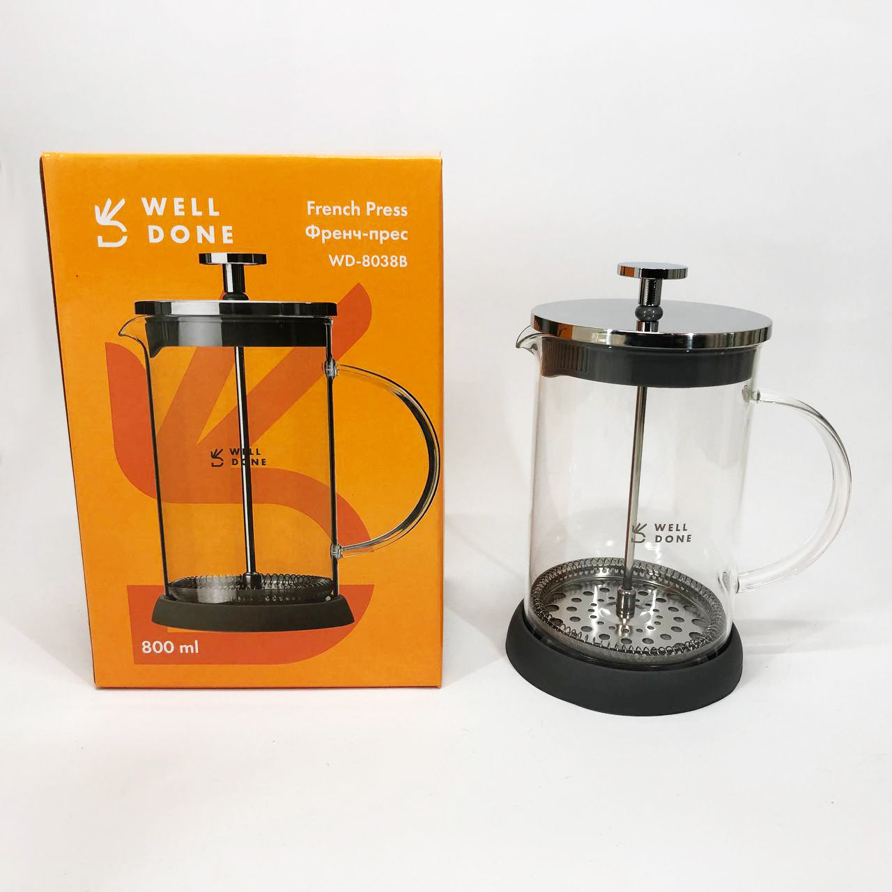 Френч-пресс Well Done WD-8038B из термостойкого стекла 800 мл, Необычный заварник для чая