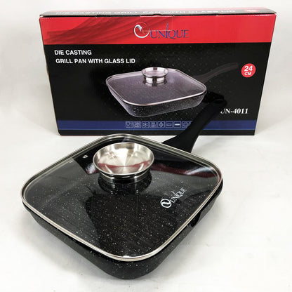 Сковорода-гриль Unique UN-4011 с крышкой 24 см, Сковорода для приготовления на плите с толстым дном