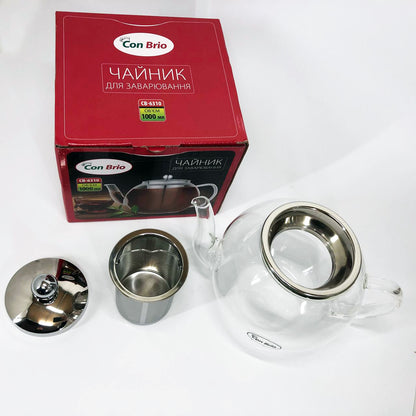 Заварочный чайник Con Brio 1 л CB-6310, Чайник самовар стеклянный, Эксклюзивные заварочные чайники