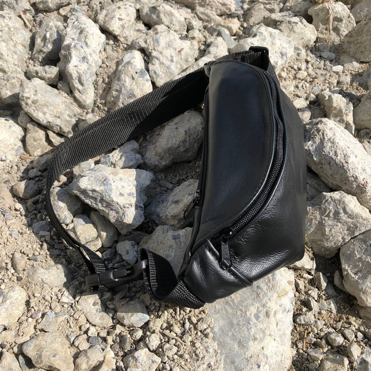 Кожаная бананка, мужская женская сумка из натуральной кожи, черная барсетка