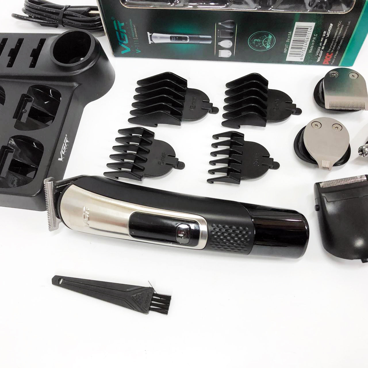 Набор для стрижки VGR 5 в 1 V-111, 9 насадок, Аккумуляторный универсальный триммер для стрижки