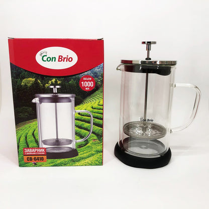 Заварник с двойными стенками Con Brio 1л CB-6410, Френч-пресс с поршнем, Френч-пресс с ручкой