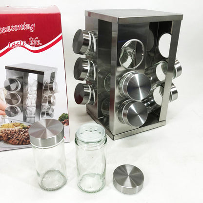 Набор емкостей для специй на подставке UNIQUE 12 в 1 Квадрат Органайзер для приправ, Стойка для специй
