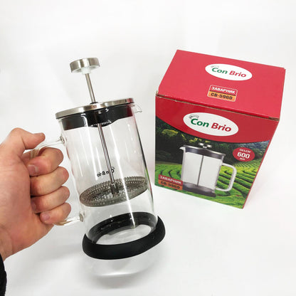 Френч-пресс Con Brio СВ-5960 600 мл, Стильный чайник для заварки, Стильный стеклянный заварочный чайник