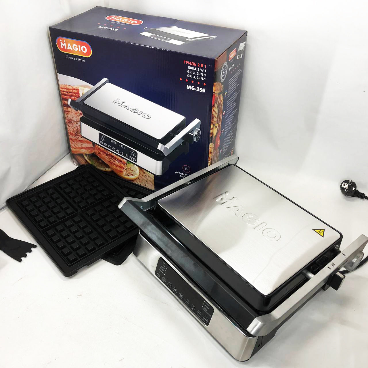 Гриль-барбекю электрический Magio MG-356, Настольный гриль для гамбургеров Прижимная электробутербродница