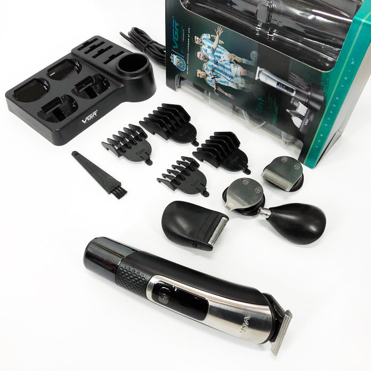 Набор для стрижки VGR 5 в 1 V-111, 9 насадок, Аккумуляторный универсальный триммер для стрижки