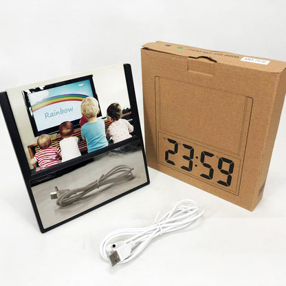 Электронные проводные настольные цифровые часы DS-6608 с фоторамкой, зелёная подсветка. Цвет: черный