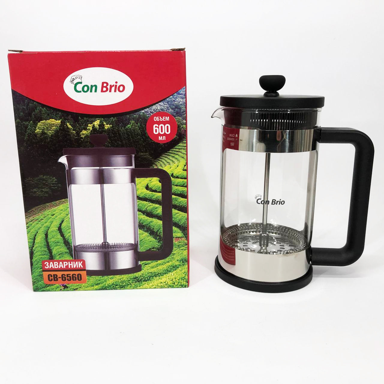 Френч-пресс Заварник для чая и кофе Con Brio CB-6560 600 мл, Чайник заварочный стеклянный качественный