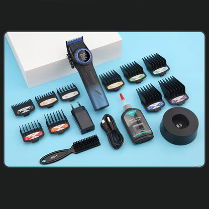 Профессиональная машинка для стрижки волос VGR V-001 BLUE с дисплеем 9000 об/мин и 10 насадками 1,5-24 мм