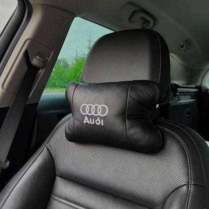 Набор автодушки 2шт на подголовник Audi / Ауди из натуральной кожи черная / Подголовник в машину