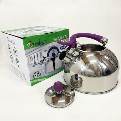 Чайник Unique со свистком UN-5302 2.5 л, красивый чайник для газовой плиты. Цвет: фиолетовый