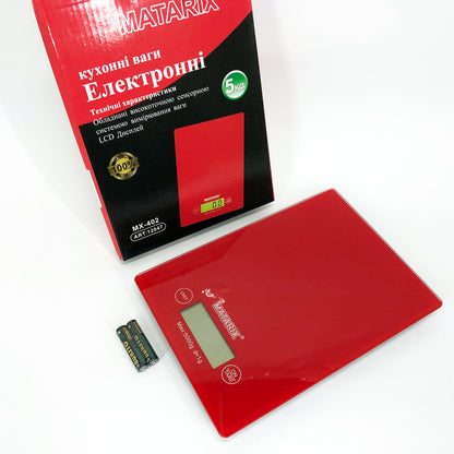 Весы кухонные MATARIX MX-402 5 кг с дисплеем, Кухонные весы для продуктов домашние. Цвет: красный