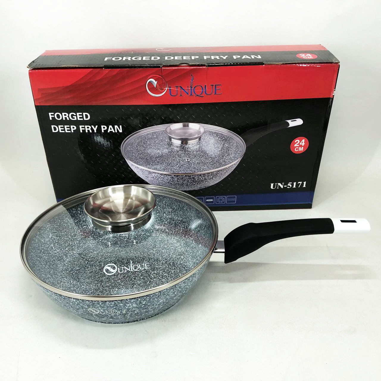 Сковорода UNIQUE UN-5104 24 см, без крышки, многослойным антипригарным гранитным покрытием