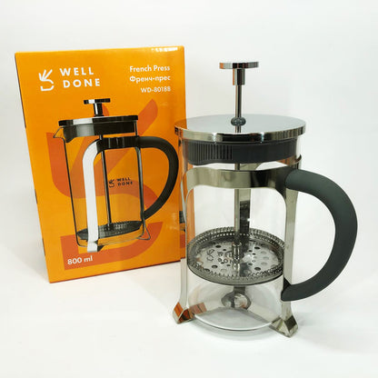 Френч-пресс Well Done WD-8018B с ручкой soft-touch 800 мл, Китайский заварник чайник для заваривания трав