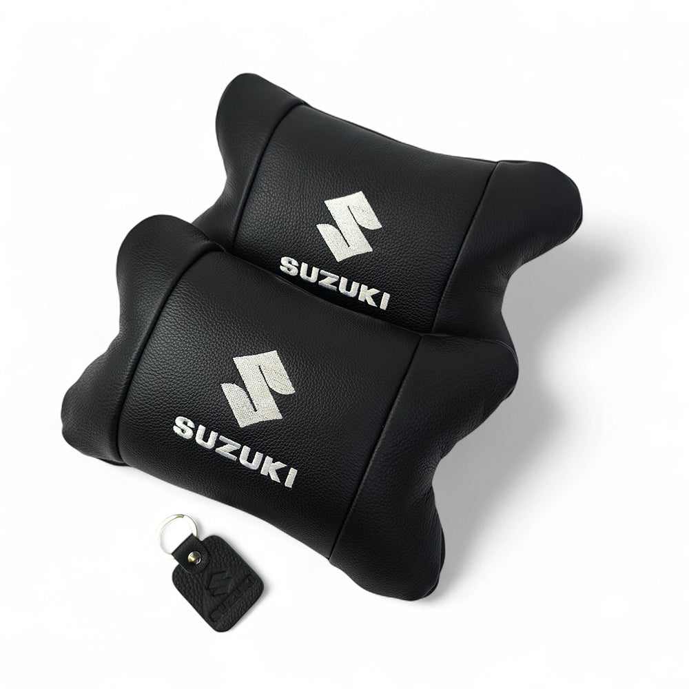 Набор кожаных подушек Suzuki с вышивкой логотипа + брелок в подарок для авто
