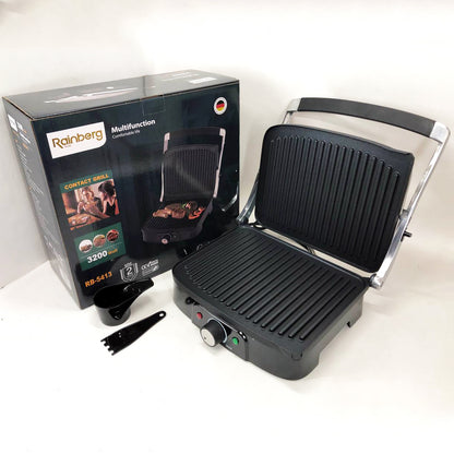 Гриль прижимной Rainberg RB-5413 терморегулятор антипригарный 3200 Вт нержавеющая сталь