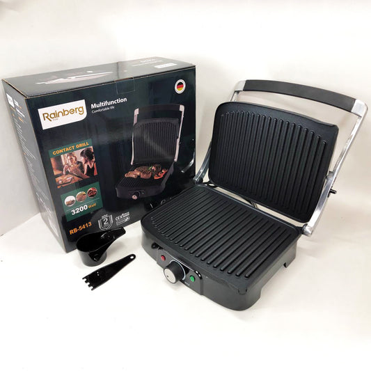 Гриль прижимной Rainberg RB-5413 терморегулятор антипригарный 3200 Вт нержавеющая сталь