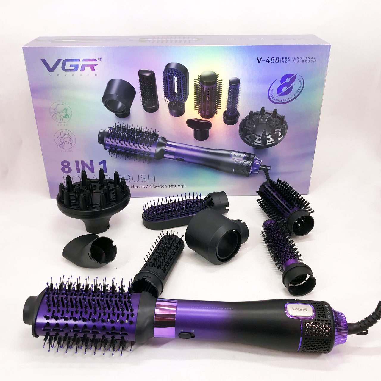 Фен-щетка стайлер VGR 8 в 1 V-488. Цвет: фиолетовый