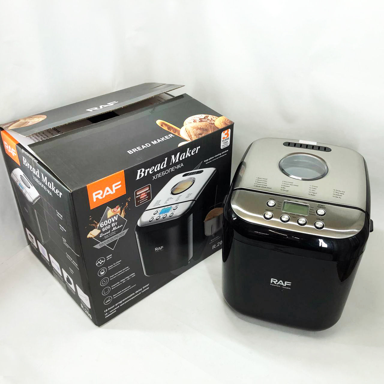 Хлебопечка RAF R.208, 600 Вт, до 1000 г, с функцией безглютеновой выпечки
