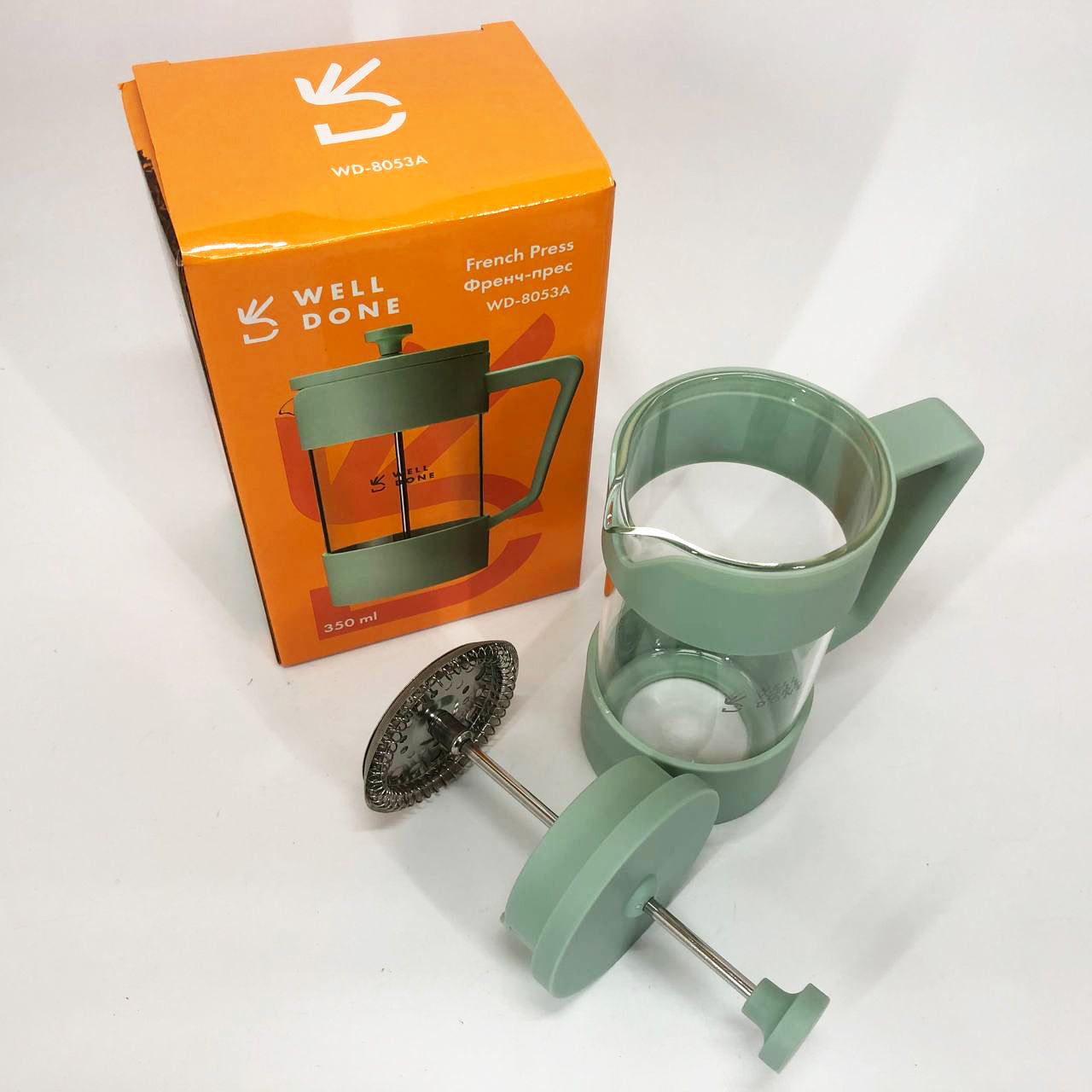 Френч-пресс Well Done WD-8053A мятный 350 мл, Чайник самовар стеклянный, Чайники для заварки