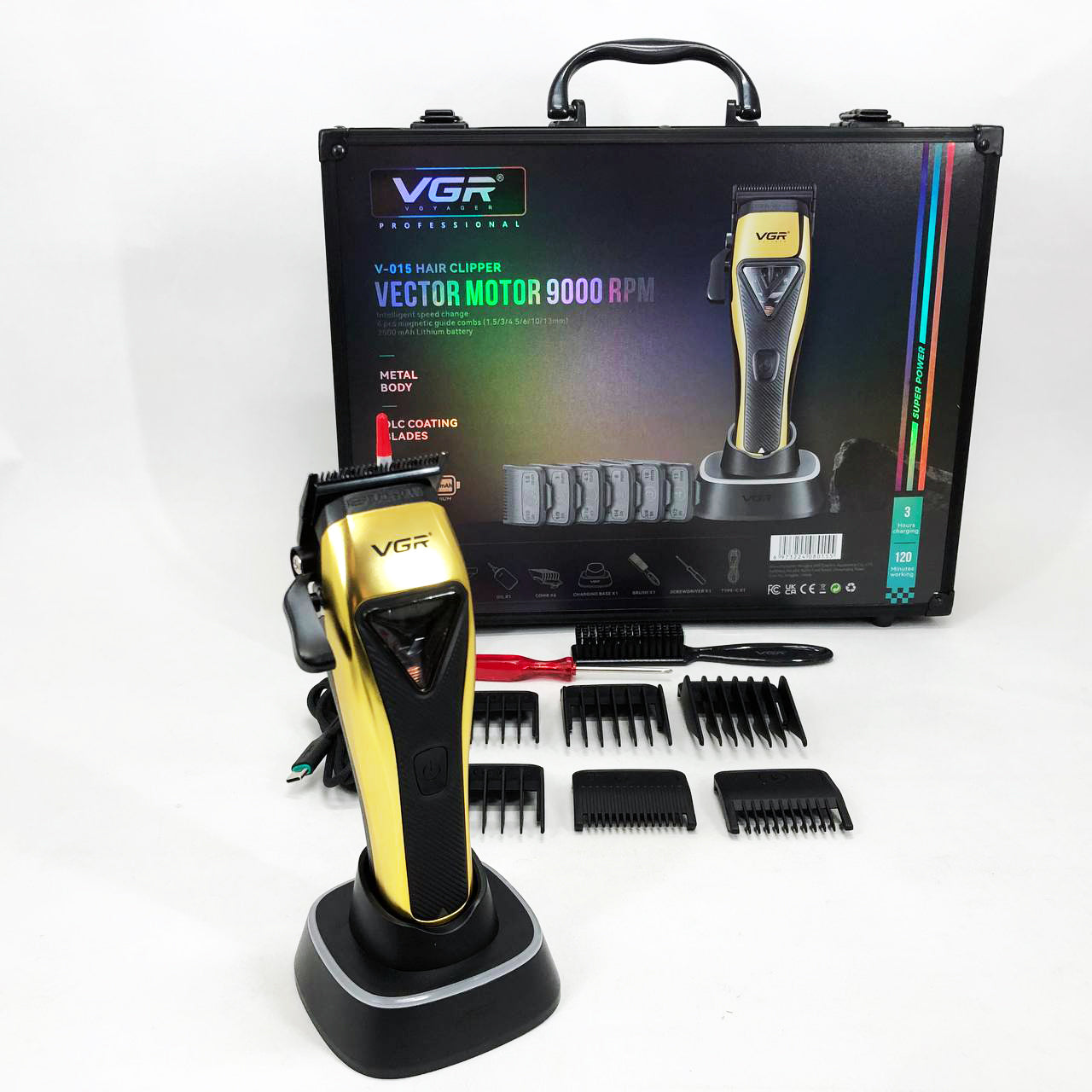Машинка для стрижки VGR V-015 аккумуляторная беспроводная профессиональная 6 насадок