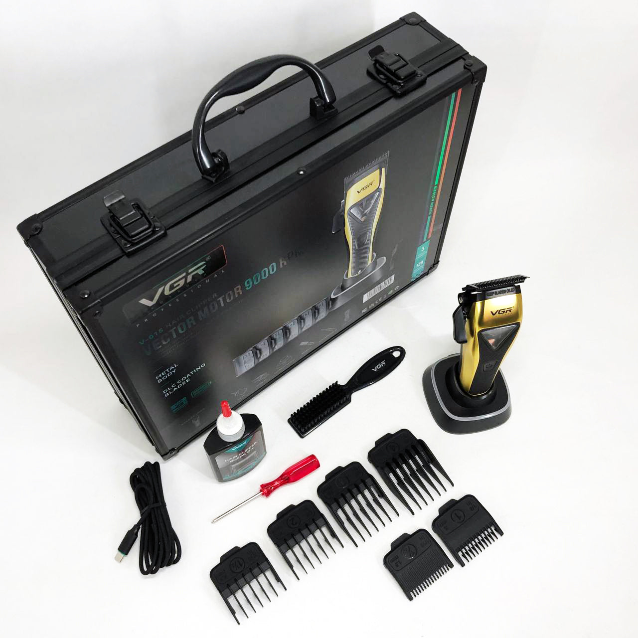 Машинка для стрижки VGR V-015 аккумуляторная беспроводная профессиональная 6 насадок