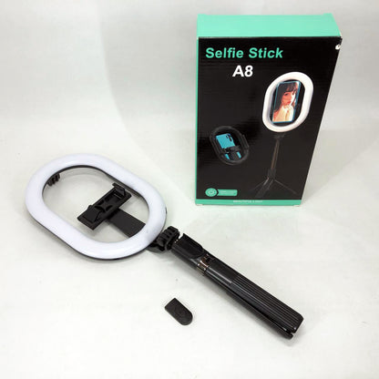 Монопод-штатив для селфи с кольцевой LED лампой Selfie Stick A8 телескопический с пультом и Bluetooth